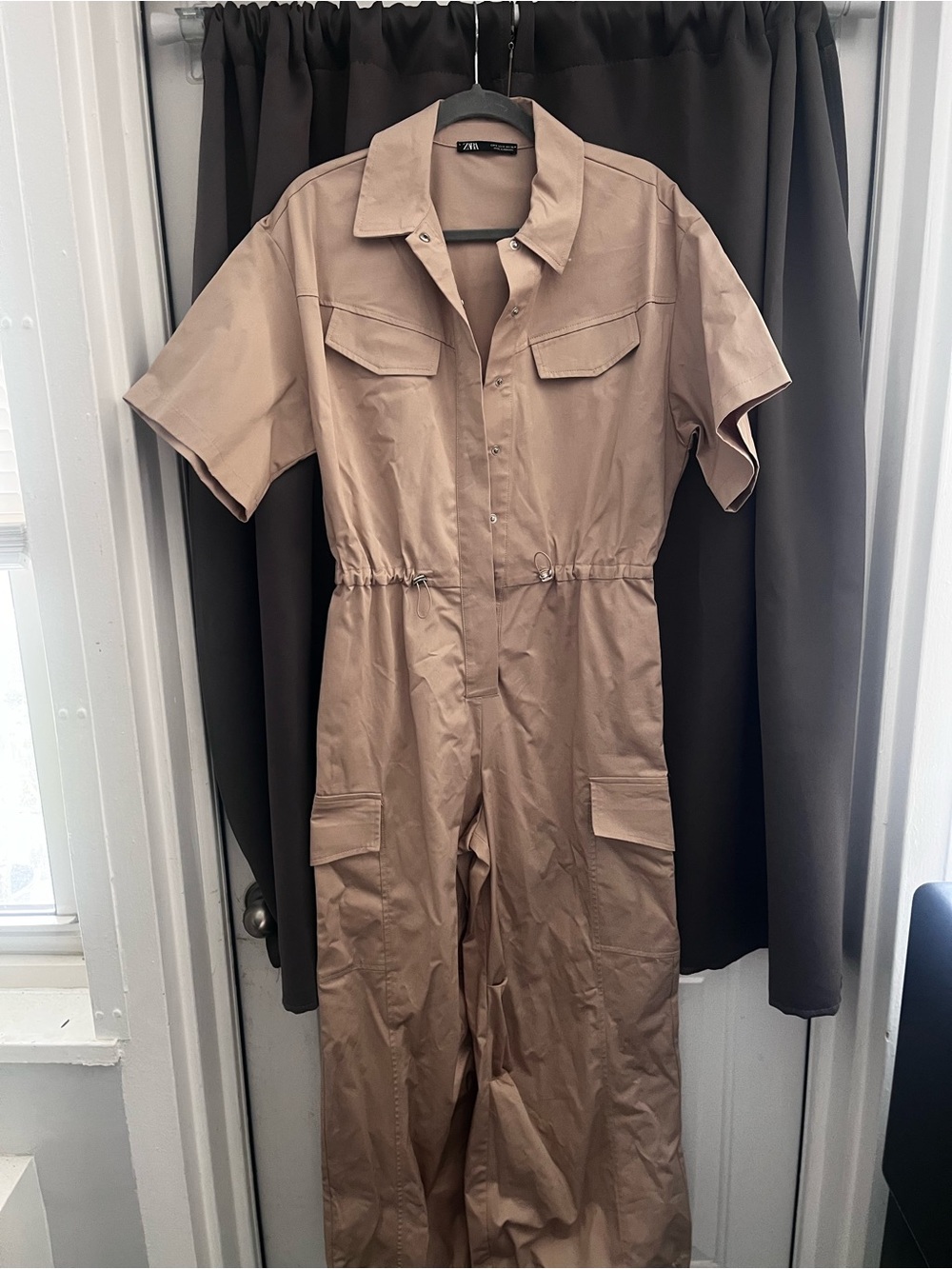 Zara Never Worn Beige Utility Jumpsuit